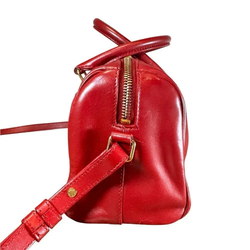 SAINT LAURENT Red Leather 2way YSL Classic Baby Duffle Bag